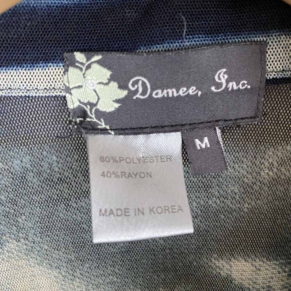 Damee M Denim Look Mesh Jacket Print Sheer Zip Rhinestone Western Wearable Art - Picture 4 of 5